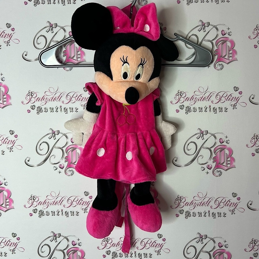 Disney backpack bag Minnie Mouse zip up cherries 🍒 Pink Plush Mouse
